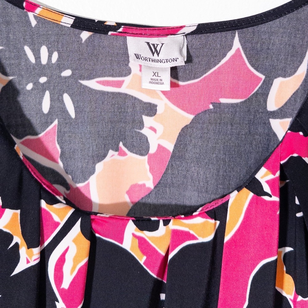 Worthington Floral Blouse Women XL Career Office Colorful Mod Business Casual - Picture 4 of 4